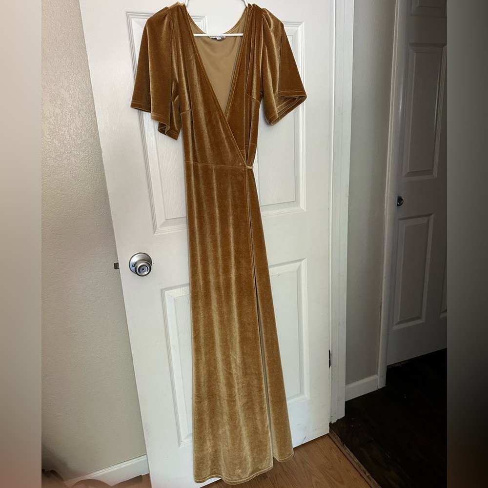 Baltic Born Gold Velvet Wrap Dress